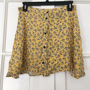 Yellow Floral Button Down Mini Circle Skirt